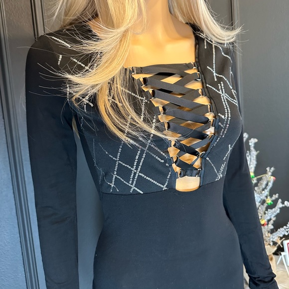 NWT Lace up silver sequins mini dress - Picture 5 of 6